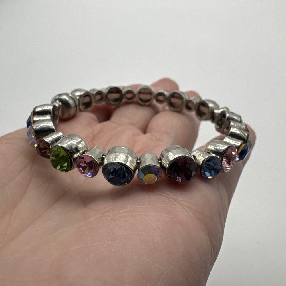 Multicolor Crystal Silver Tone Magnetic Bracelet Round Bezel Set